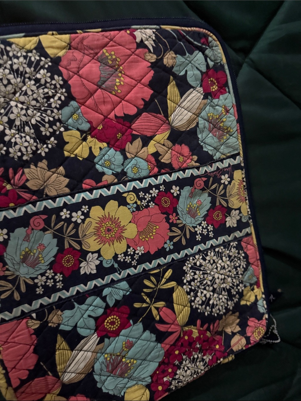 Vera Bradley Navy Floral Quilted Laptop Sleeve with Pink & Yellow Accents - Picture 3 of 3